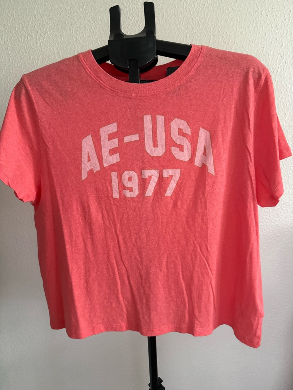 American Eagle Outfitters Coral Pink AE‑USA 1977 Short Sleeve Tee
